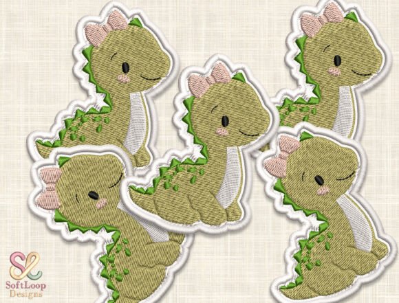 Adorable GIRL DINOSAUR Patch Embroidery Design