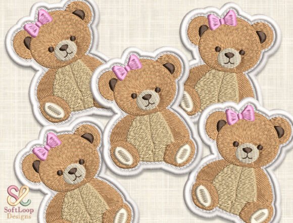 Adorable GIRL TEDDY BEAR Patch Embroidery Design