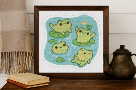 Adorable Kawaii Frog Embroidery Design