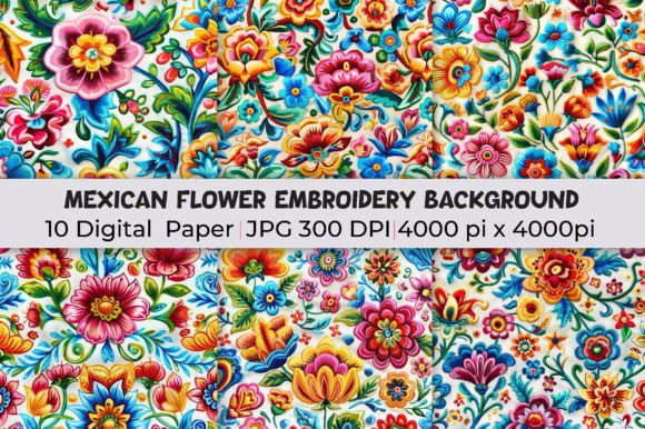 Charming Mexican Flowers Embroidery Backgrounds