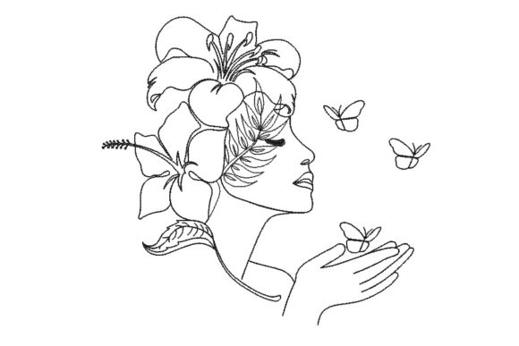 Elegant Woman and Flowers in One Line