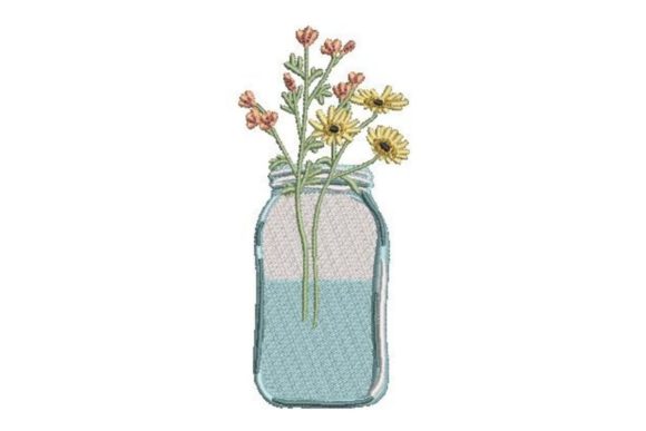 Mason Jar Filled with Flowers: A Fresh Embroidery Design