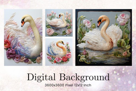 Swan Embroidery Backgrounds for Apparel