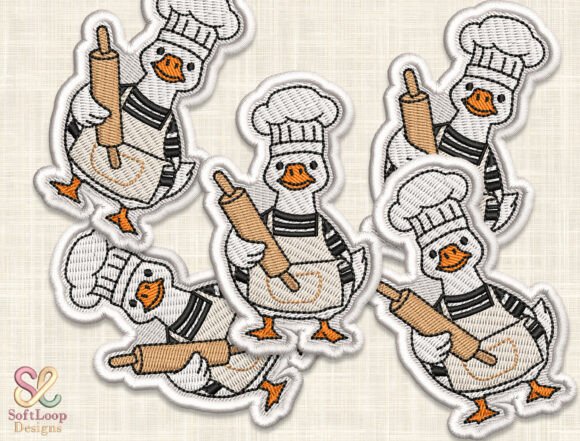 Whimsical CHEF GOOSE Patch Embroidery Design